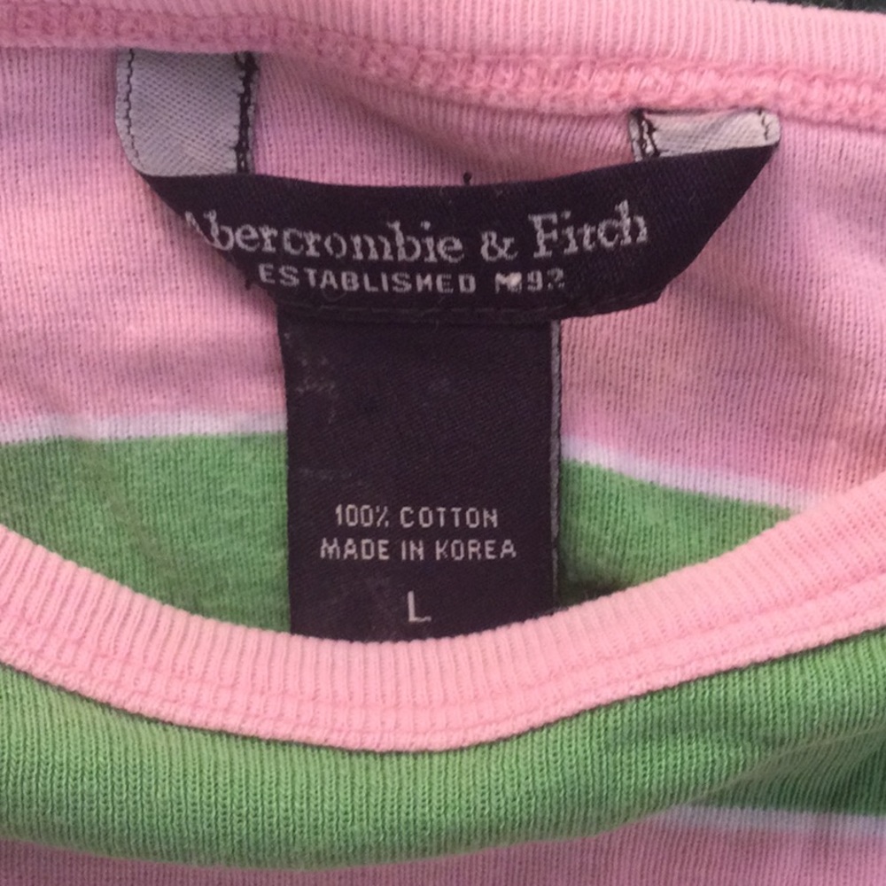 Abercrombie & Fitch 100% Cotton Scoop Neck Jersey pink & green stripes. Sz Md - Picture 4 of 4